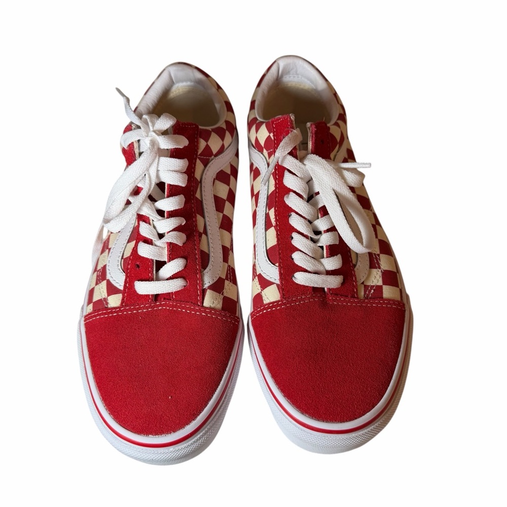 Vans Red White Old Skool Checkerboard Sneakers Lace Up Low Top Women 10 NEW - Picture 4 of 6